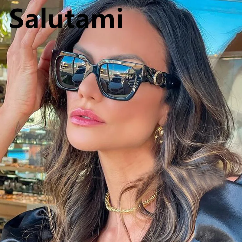 

2022 New Luxury Brand Chain Leg Sunglasses For Women Vintage Black White Graident Square Sun Glasses Female Wide Leg Eyewear