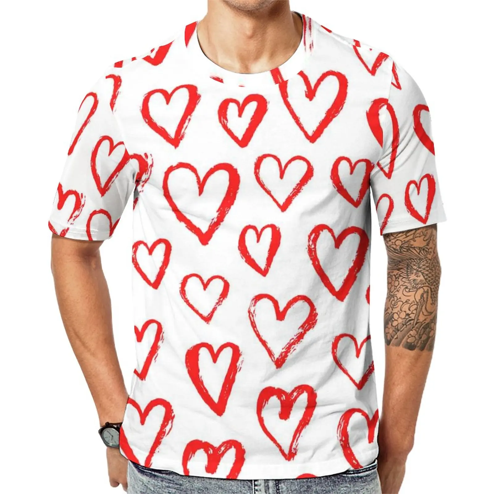 

Red Heart T Shirt Graffiti Art Print Classic T-Shirts O-Neck Fashion Tee Shirt Summer Couple Graphic Tees Big Size 5XL 6XL
