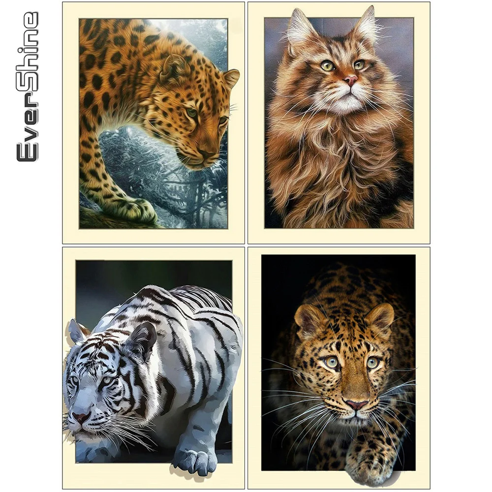 

Evershine Diamond Embroidery Tiger Cat Leopard Picture Rhinestones Mosaic Diamond Painting Animals Full Square Round Drill Decor
