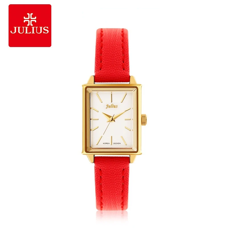JULIUS Beautiful Cute Ladies Cheap Price Factory Watches Stainless Steel Leather Whatchband Red Color Good Style Bling Shenzhen