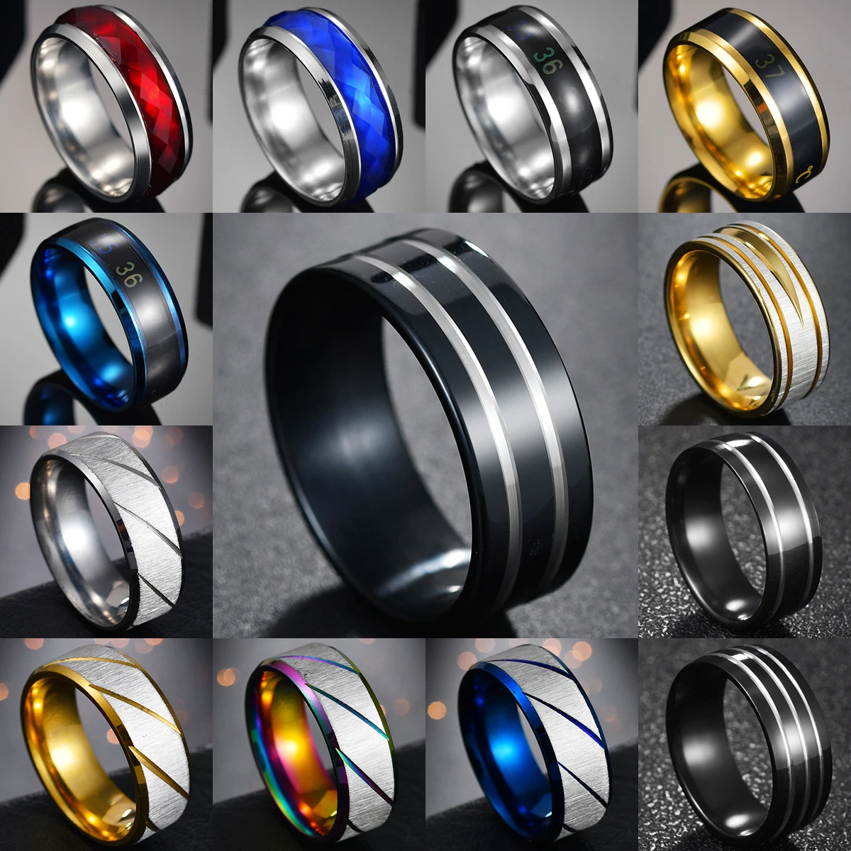 

Fashion Punk Trendy New Arrival Black Color Ring Men's Jewelry Wedding Bands Classic Boyfriend Annivesary Gift Wholesale