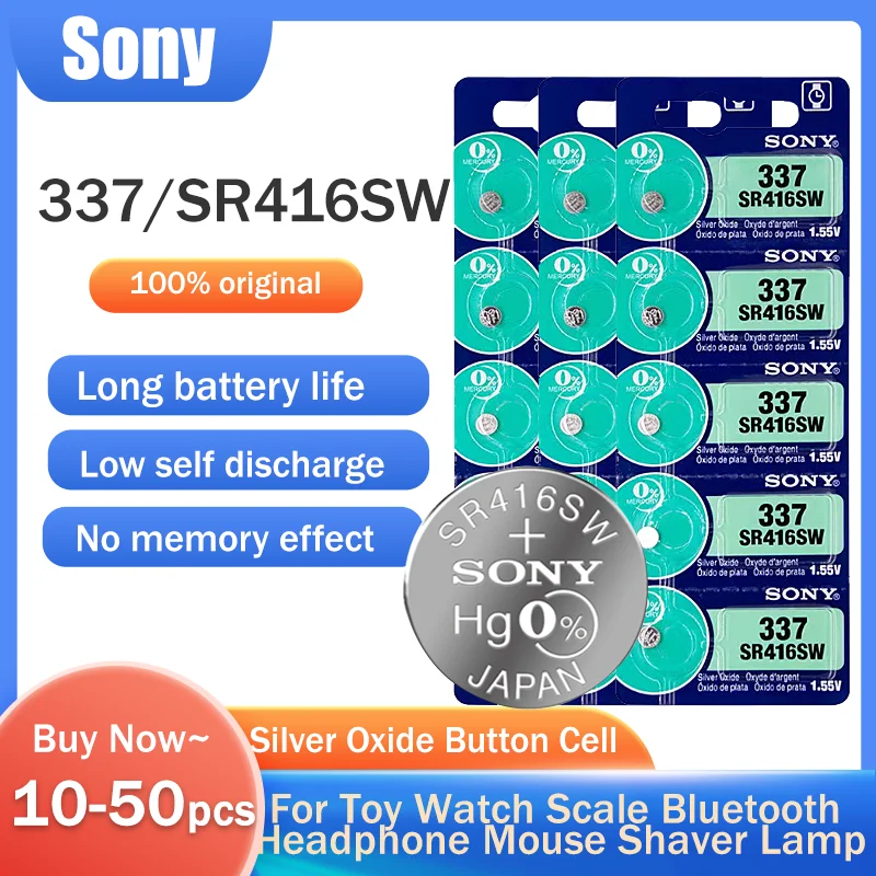10-50 шт. Оригинальная батарея для часов Sony 337 SR416SW 1 55 в оксид серебра Аккумулятор