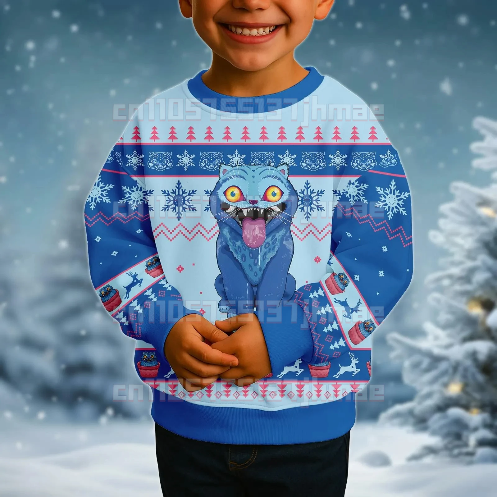 Фото [Новое поступление] Детский свитшот Derpy Tiger Christmas Edition, милый узор снежинки, универсальный топ для вечеринок и повседневной носки №2