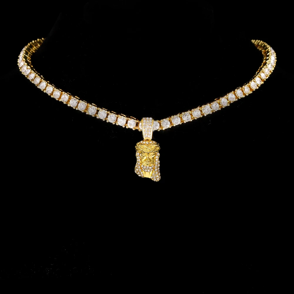 Мужская цепочка с изображением головы Иисуса Христа сверкающая кулон ожерелье в