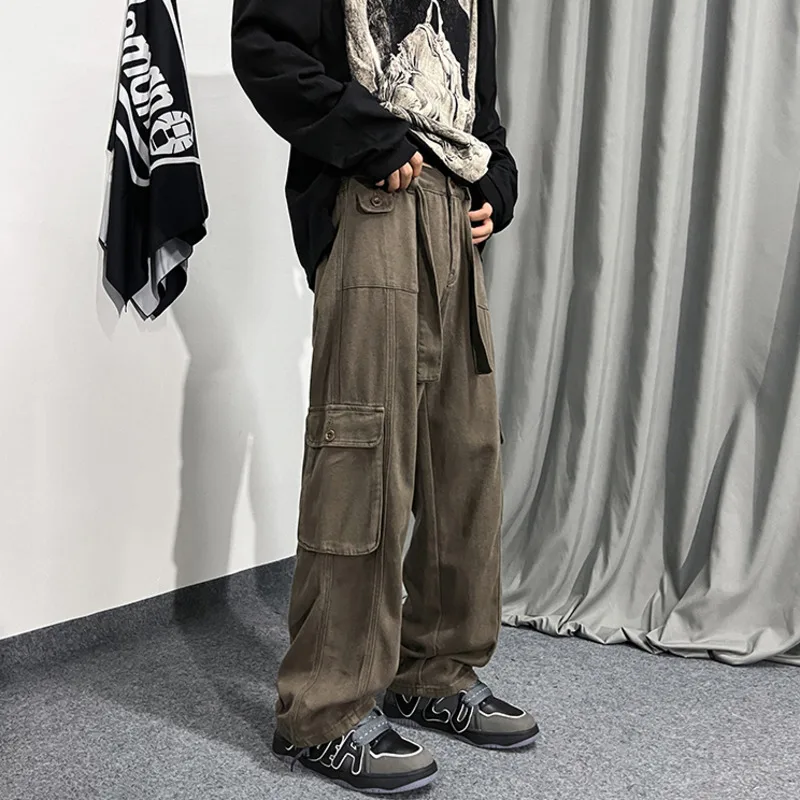 Baggy Jeans Men Fashion Retro Pocket Cargo Jeans Men Japanese Streetwear Hip Hop Loose Straight Denim Pants Mens Trousers S-XL