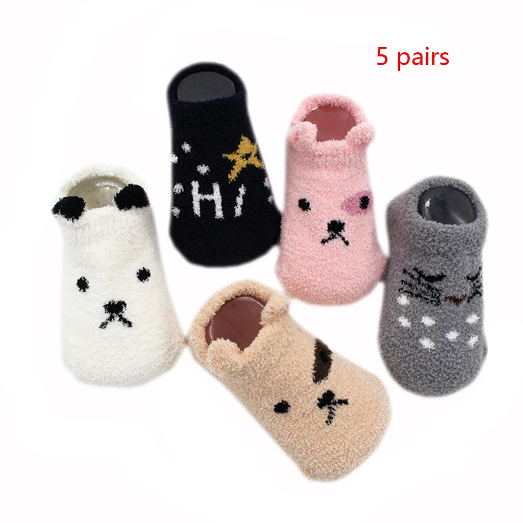 

5 Pair Non-slip Baby Socks Autumn Winter Coral Fleece Socks Warm Toddler Boy Girls Floor Infant Thicken Sock
