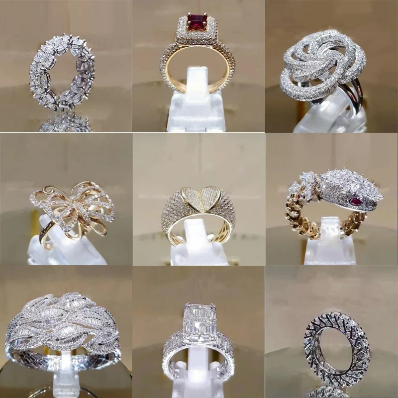 

2023 Crystal Zircon Collection!Fashion Full Cubic Zircon Rings for Women Girls Wedding Engagement Jewelry Size 5-11