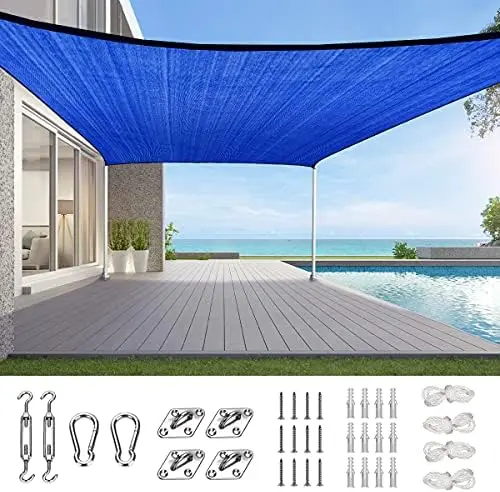 Large 185G HDPE Square Sun Shade Sail 98% UV Block Outdoor Garden with Hardware Kit