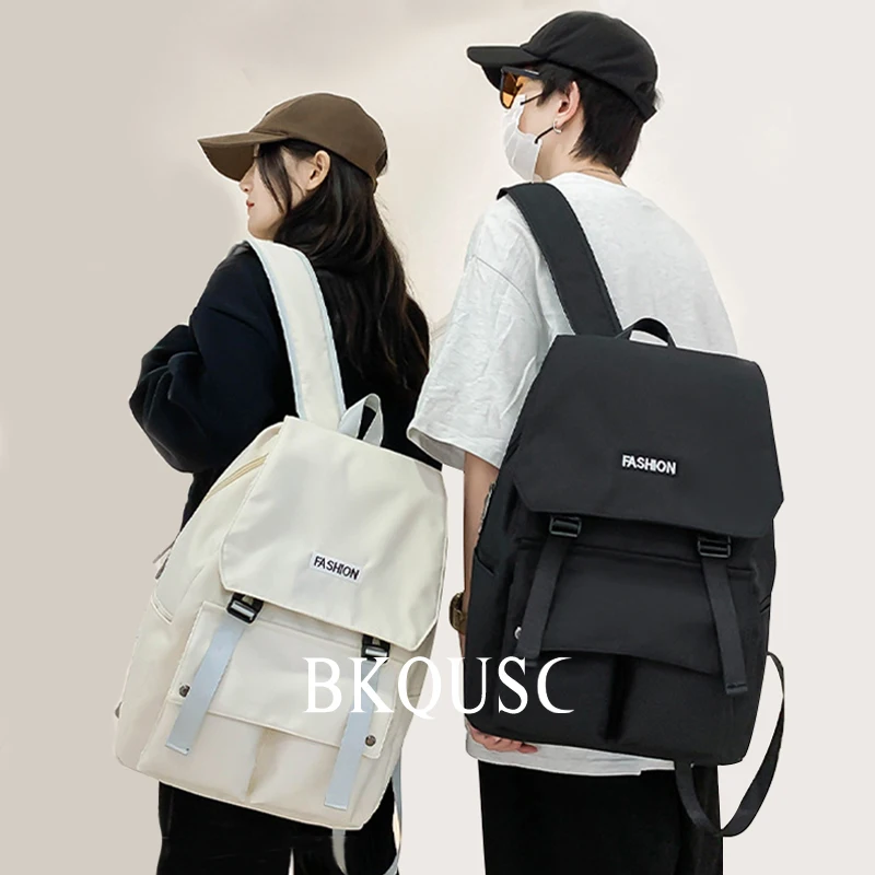 

Black White Solid Color Fashion Women's Backpack New Stylish Simple Casual Men's Backpack Nylon Waterproof Laptop Schoolbags