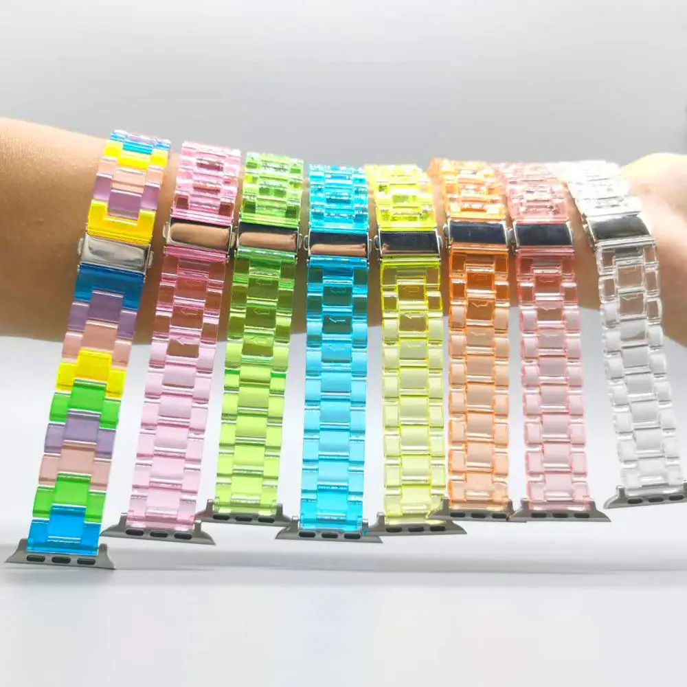 Ремешок полимерный для Apple Watch Band 38 мм 40 мм 41 мм 42 мм 44 мм 45 мм, прозрачный браслет карамельных цветов для iWatch Series 8 7 6 5 4 3