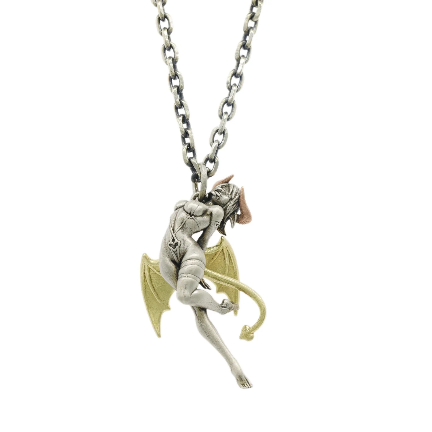 

Personality Punk Two Tone Sexy Goddess Devil Angel Pendant Necklace for Men Women's Long Chain Neck Hip Hop Jewelry Gifts