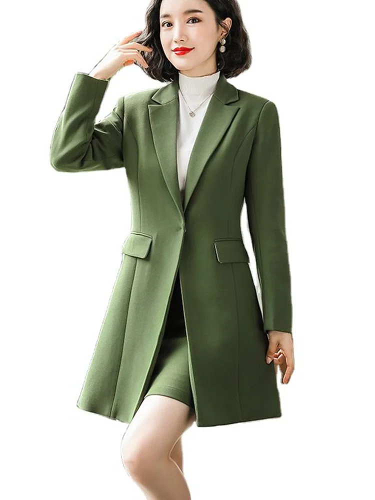 Women Candy Color Office Lady Long Blazer Coat Simple Outerwear Trench with Pockets Fashion Style Winter Wear