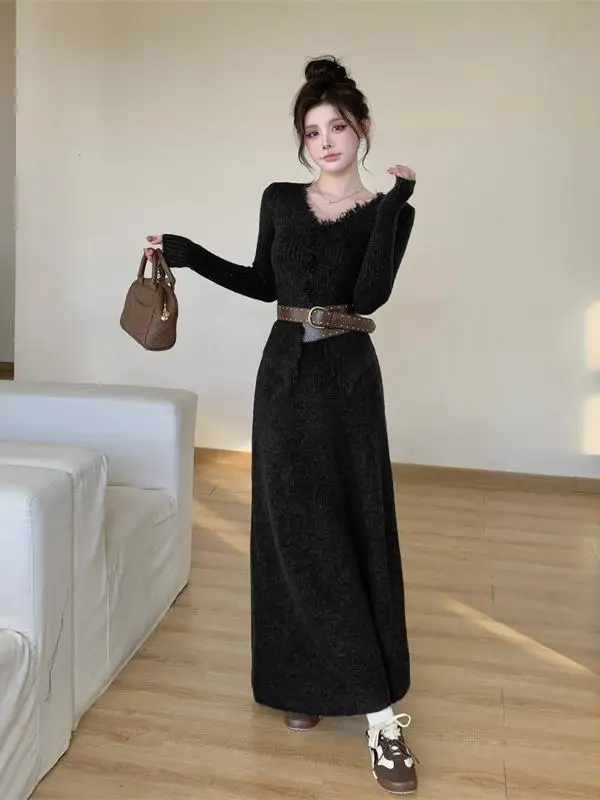 Qiake Girl Pure Desire абрикосовая облегающая трикотажная женская одежда с v-образным