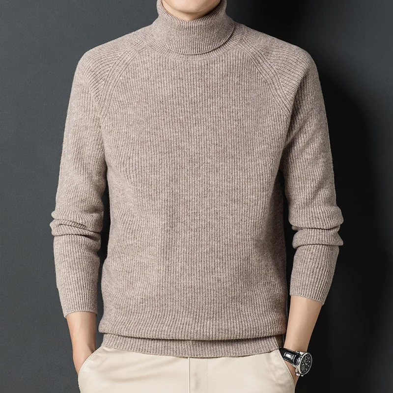 200% Men's pure sweater high wool lapel winter new coarse knit bottoming knit padded pullover jacket.