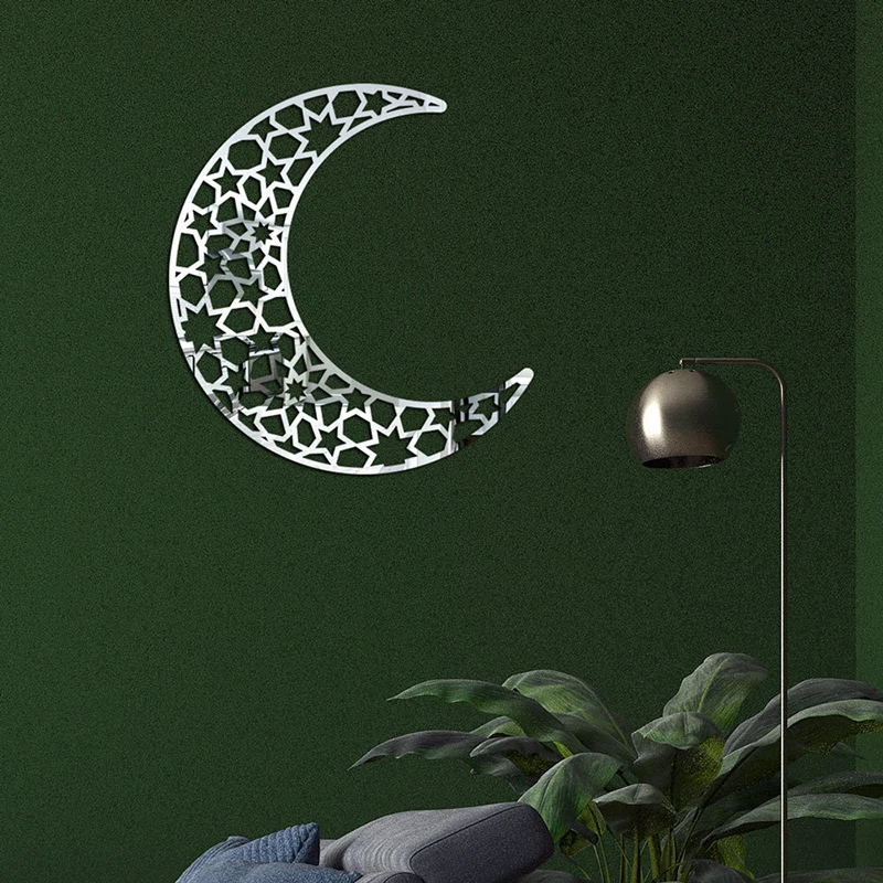 

30cm Ramadan Hollow Moon Acrylic Mirror Wall Sticker On Living Room Bedroom Business Background Wall Decor Self Adhesive Sticker