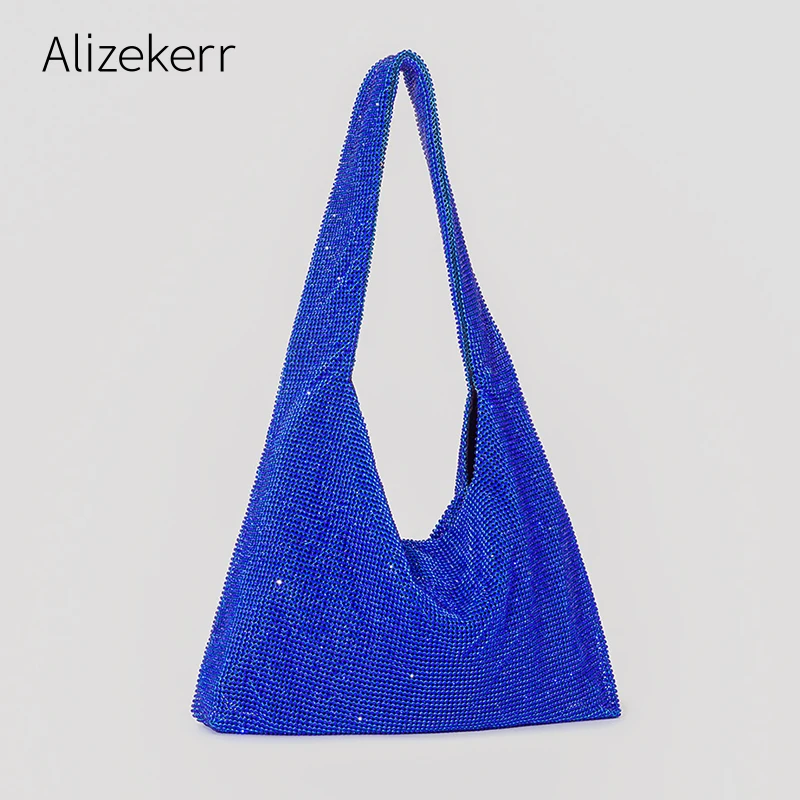 Наплечная Сумка женская синяя стразы с кристаллами для свадьбы вечеринки