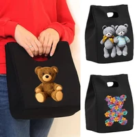 insulated lunch bag for womens kids cooler bag portable canvas bento tote thermal school picnic storage pouch bear pattern