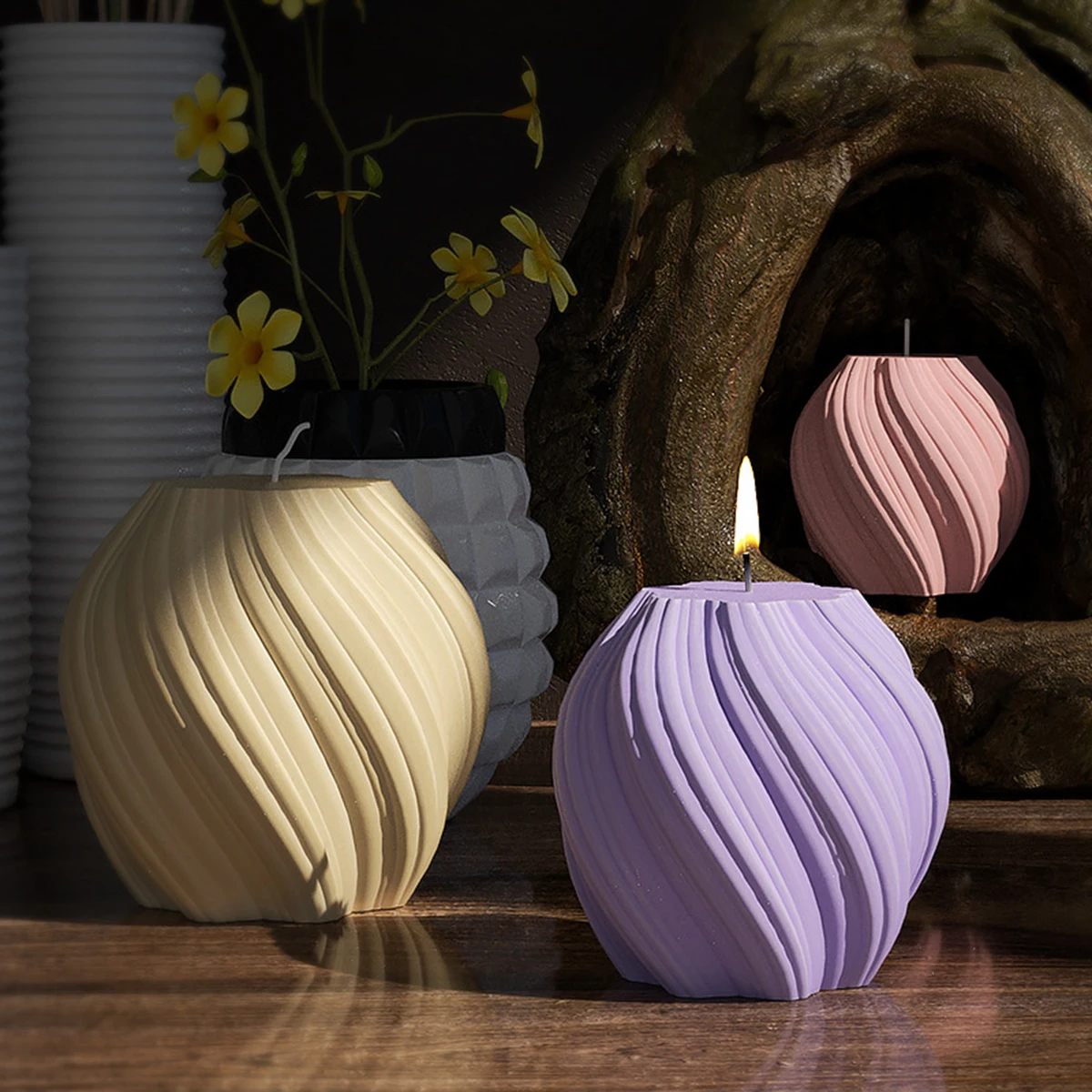 3d вращающаяся колонна для свечи силиконовая форма геометрическая вощеная свечей