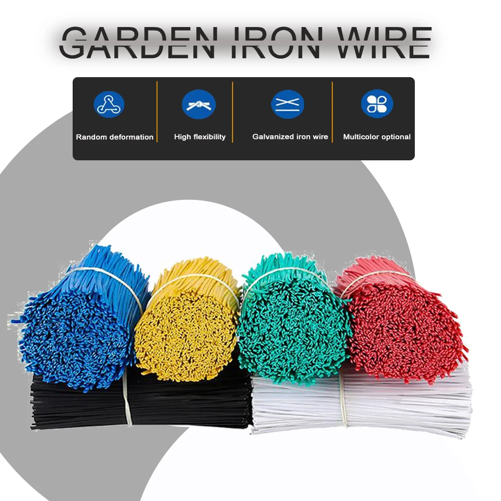 100PCS Gardening Cable Ties Reusable PVC Plastic Galvanized Iron Wire Twist Tie Flower Plant Climbing Multifunction Fix Strings - купить по