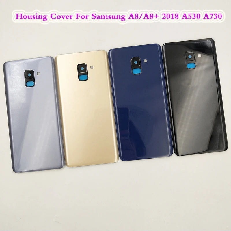 

Для SAMSUNG Galaxy A8 A530 A530F A8 + Plus A730 A730F 2018 Задняя стеклянная крышка батарейного отсека Корпус панели Чехол с объективом камеры