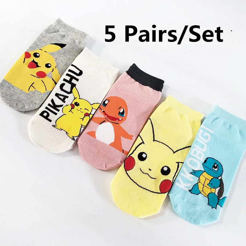 5 Pairs Pokemon Cartoon Pikachu Anime Socken Beiläufige Baumwolle Socken Harajuku Ankle Socken Crew Socken Kurze Socken Hausschuhe für Mädchen