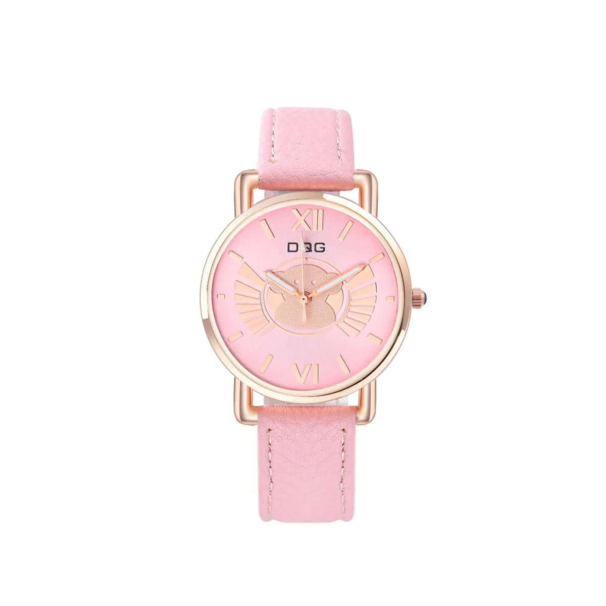 

Fashion Luxury TOP DQG Brand Watch For Women Pink Leather Strap Waterproof Cartoon Bear Roman Digital Ladies Quartz Wristwatches