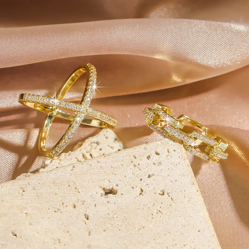 Женские Геометрические двойные кольца FEEHOW со сверкающим кристаллом из циркония