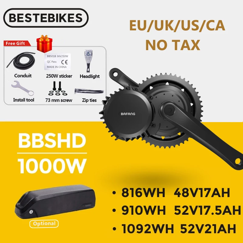 Bafang BBSHD Kit with Battery 48V/52V 1000w BBSHD BBS03 Mid Drive Motor Electric Bike Motor eBike Conversion Kit 52V20AH Battery