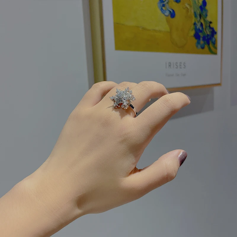 Вращающееся кольцо со снежинкой и бриллиантами для женщин легкое роскошное