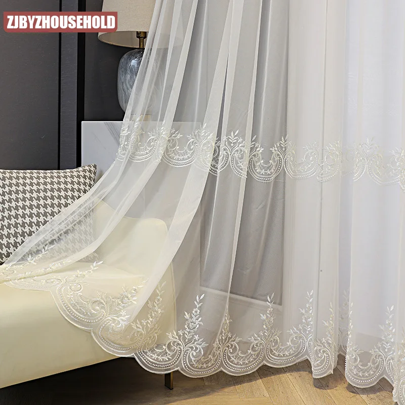 

Simple Versatile Romantic Curtains for Living Dining Room Bedroom Net Red Light Luxury White Pearl Embroidery Gauze yarn tulle