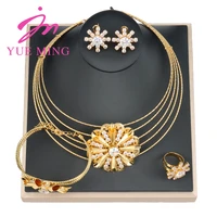 ym jewelry sets for 18k gold color crystal rhinestone necklace pendant earring for women dubai african wedding party bridal gift