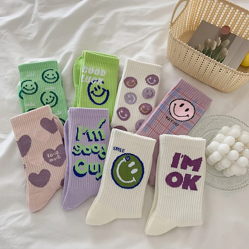 3 pairs Japanese Harajuku cartoon socks Funny heart smiley face socks Kawaii cute casual sports cotton socks