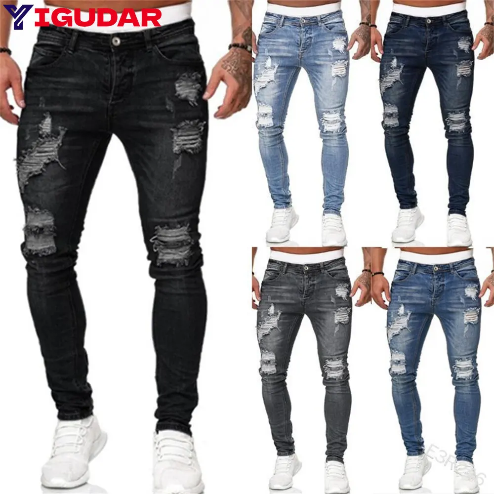 

Men's Jeans 2023 New Men's Casual Pants Ripped Spring And Autumn Sports Jeans Pocket Straight Street Run Soft Denim Neutral Slow