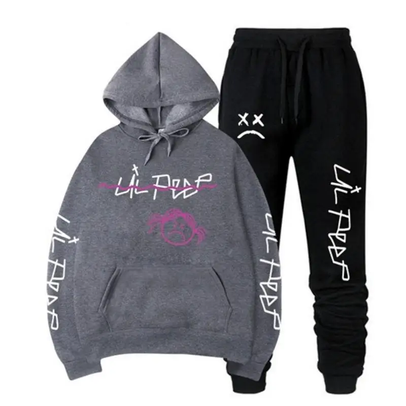 Rip Lil Peep Hoodie Sweatshirt Sets Mannen/Vrouwen Winter Warm Fleece Hoodies Sweatshirts+Joggingbroek Suits Hip Hop Trui hooded