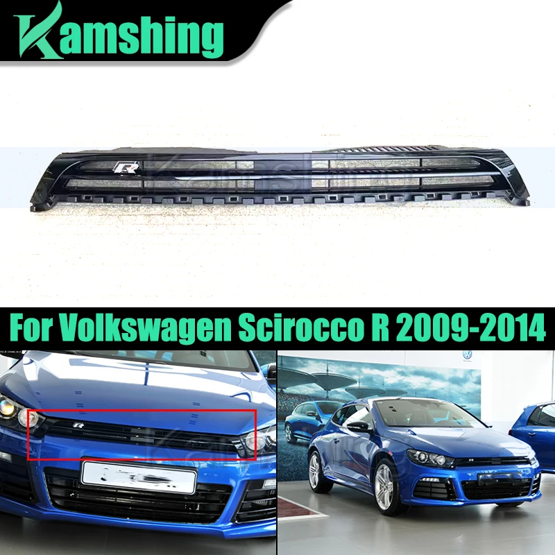 

Решетка для переднего бампера автомобиля, центральный гриль, верхние решетки для Volkswagen Scirocco R 2009-2014, передний бампер, верхние гоночные решетки