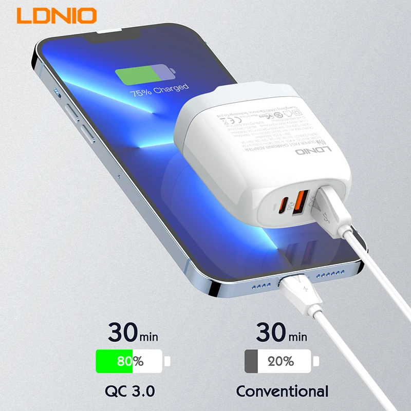 

LDNIO A3511Q PD 65W GaN Charger Fast Charging 3 USB Phone Power Adapter Charger For IPhone 13 12 Samsung IPad MacBook Laptops