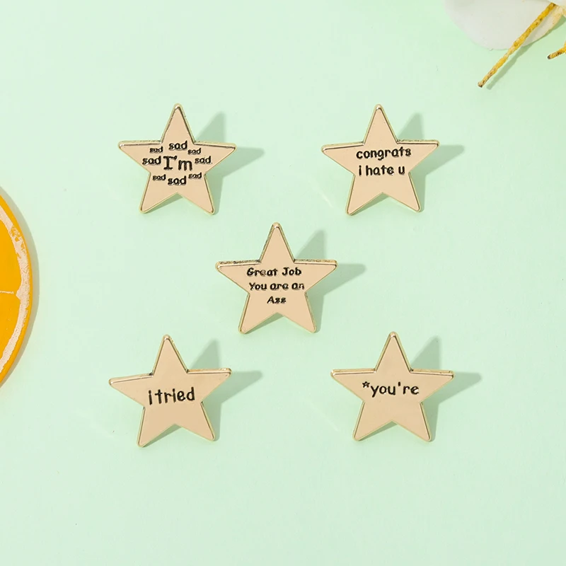 

I Tried Sad Star Enamel Pin Metal Brooch Gold Color Pentagon Badge Backpack Clothes Fashion Accessories Lapel Pin Gift Jewelry