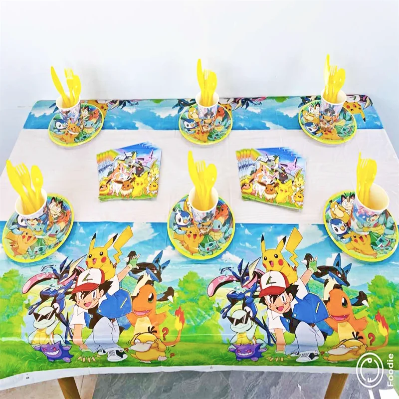 

New Pokemon Party Decoration Pikachu Party Supplies Disposable Tableware Plate Napkin Backdrop Baby Shower Home Decor Kid Gift