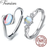 trumium real 925 silver ring with natural moonstone fine gemstone rings for women party wedding engagement gifts open anillos