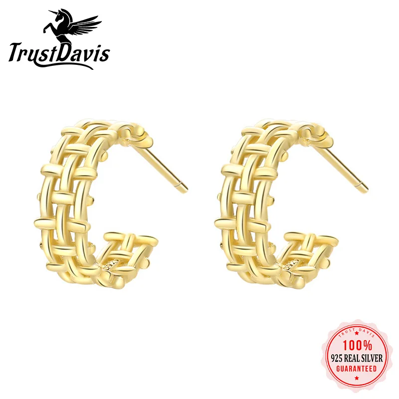 

TrustDavis 2022 New 925 Sterling Silver Earrings Hollow Mesh Stud Earrings For Women Girls Personality Party Trendy Jewelry K022