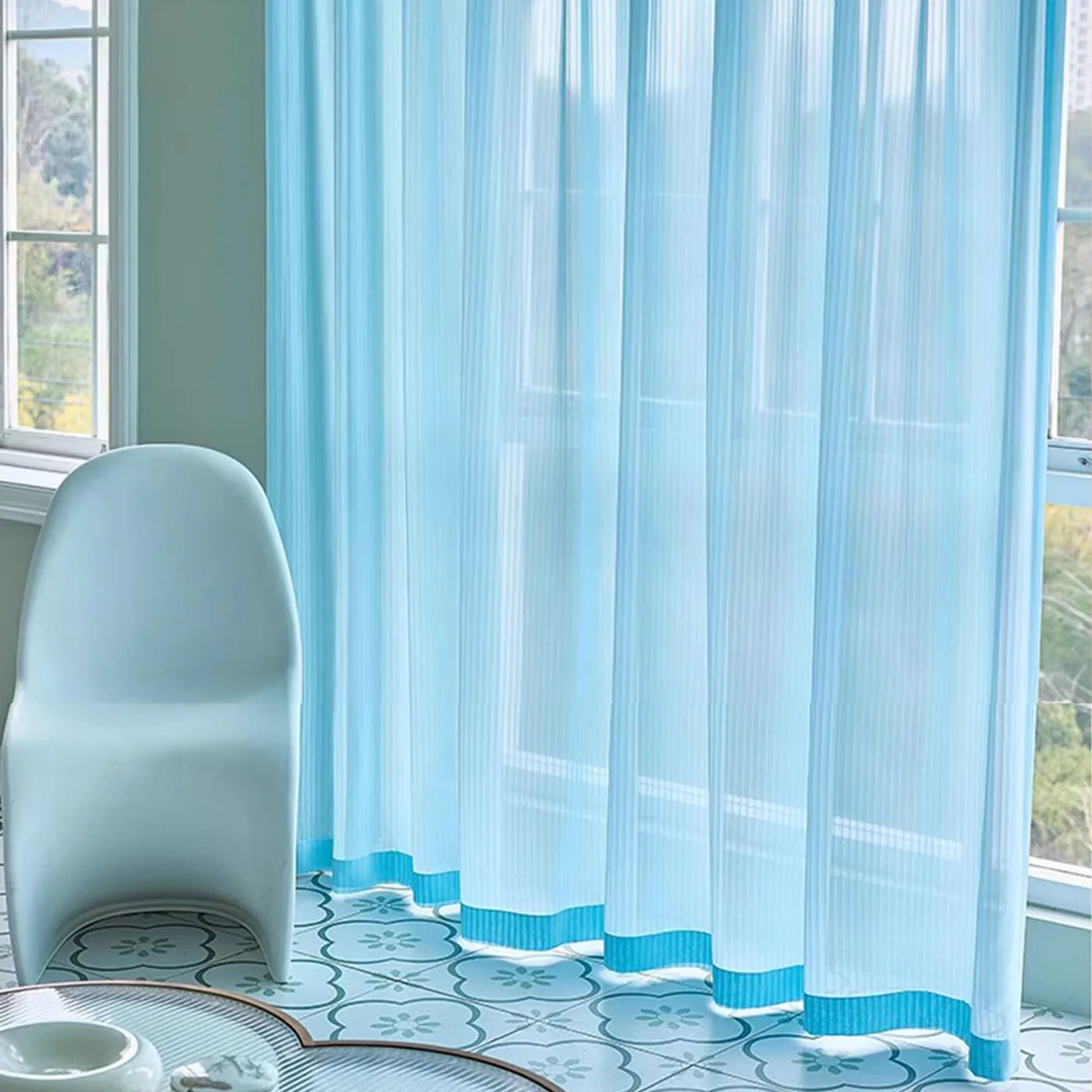 

Blue Vertical Striped Blinds Style Tulle Curtain French Romance Purple Obscure Veil For Living Room Bedroom Home Decor Custom
