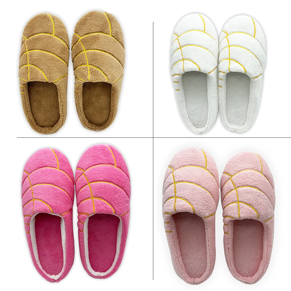 Women Conchas Slippers Mexican Bread Pan Dulce Huaraches Slides Indoor Floor Home Shoes Bedroom Warm Soft Mute Plush Slipper