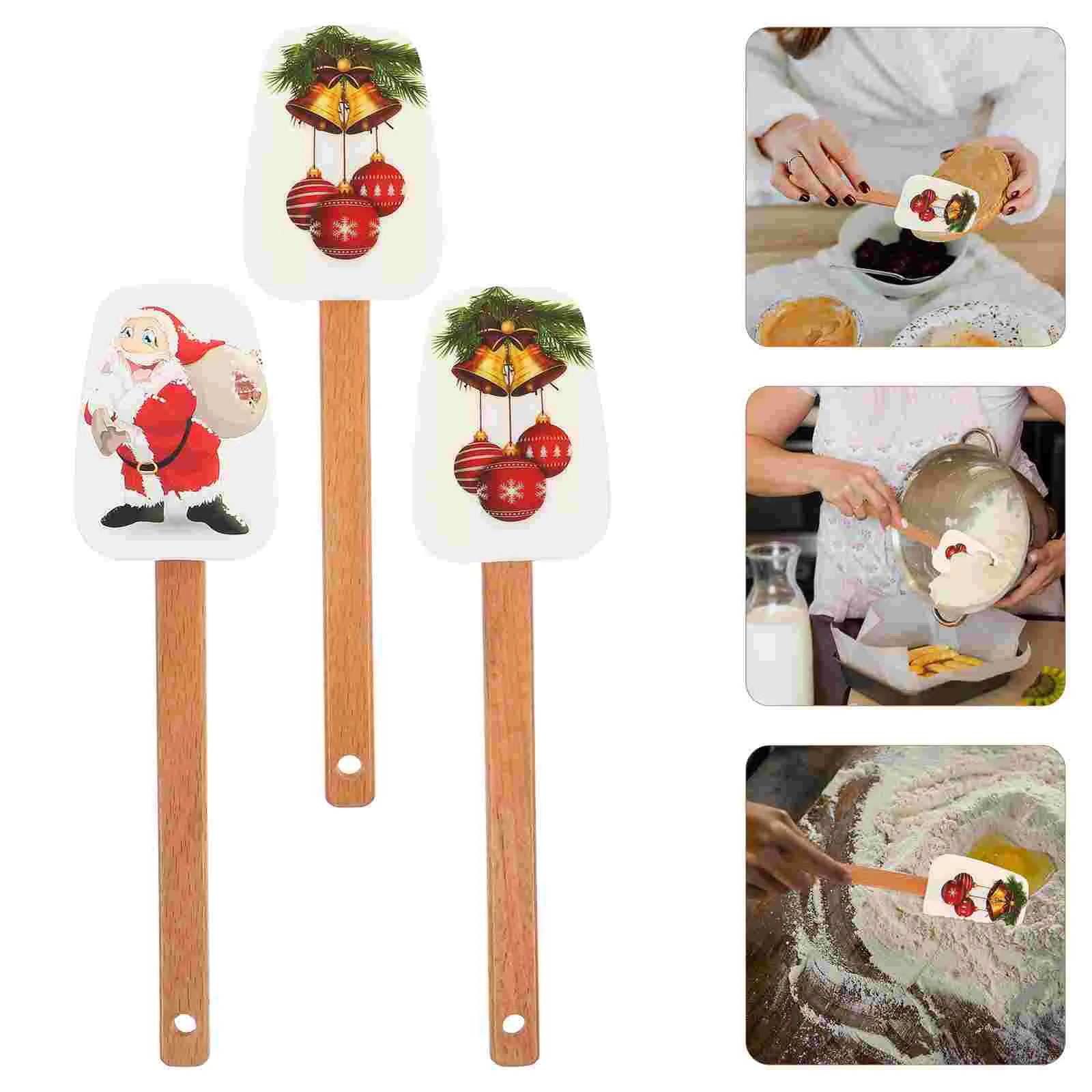

Spatula Christmas Spreader Silicone Butter Scraper Cheese Spatulas Baking Jam Santa Bread Pancake Creamholiday Wooden Handle