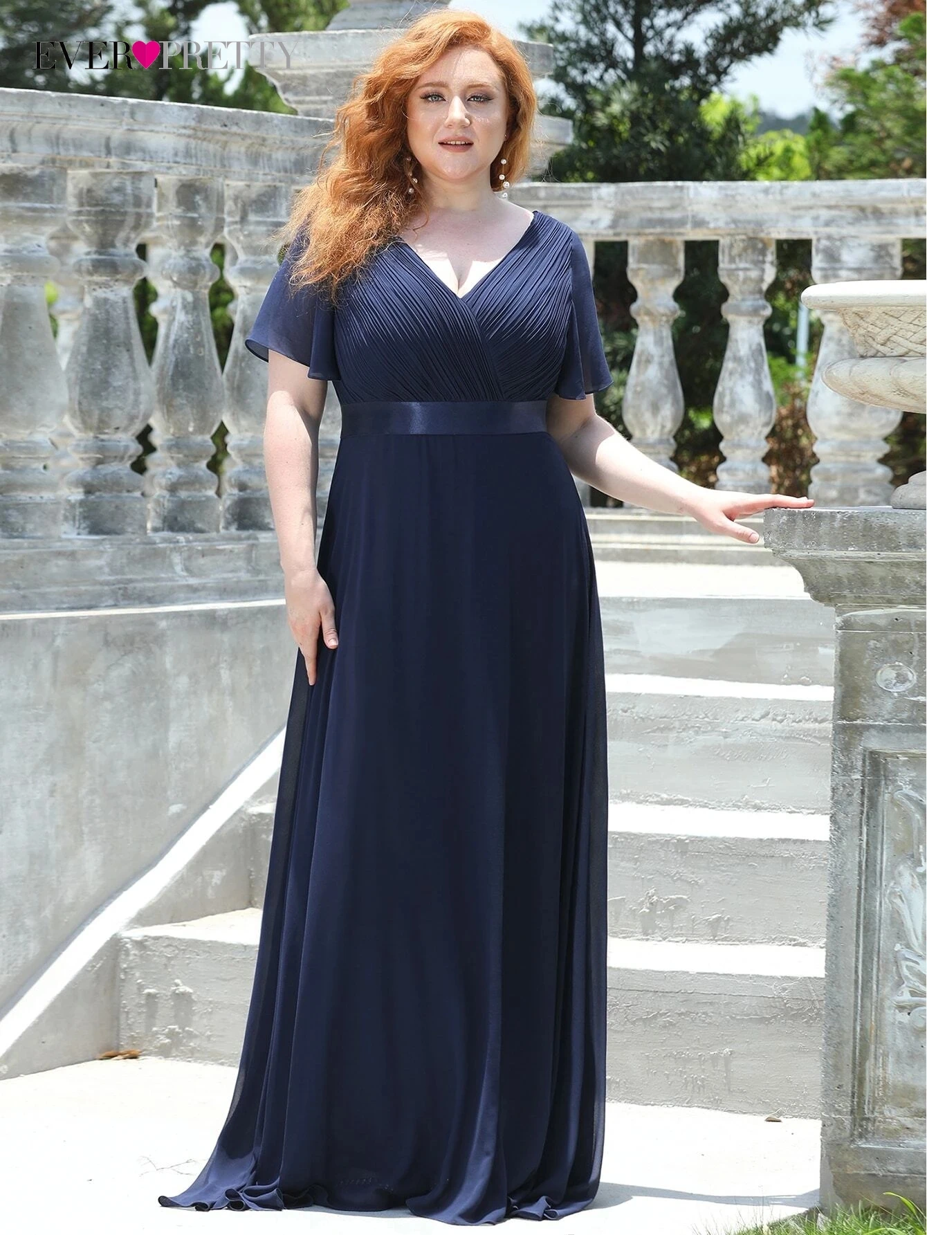 

Plus Size Elegant Evening Dresses Long A-LINE V-Neck Short Sleeve Floor-Length Gown 2022 Ever Pretty of Bridesmaid Women Dress
