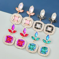 new trend square rhinestone geometric drop earrings womens exaggerated popular dangle earrings banquet jewelry accessories