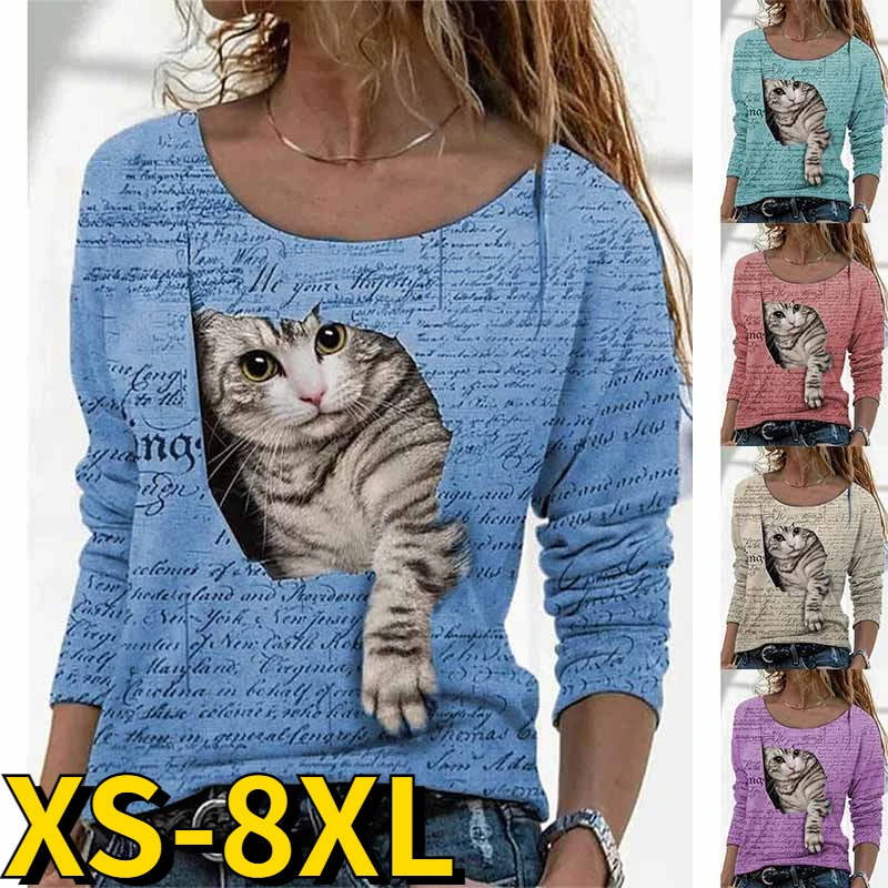 2022 New Winter Round Neck Slim Loose T-shirt Autumn Animal Printing Tops Elegant Pullover Tee Shirt Women's Fashion Long Sleeve