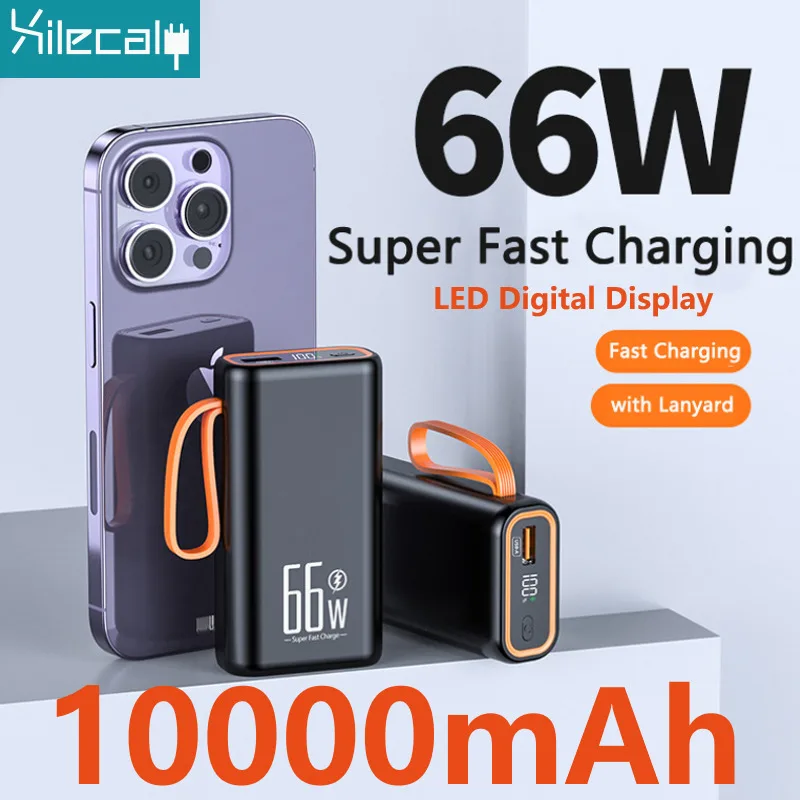 

10000mAh Power Bank Portable Powerbank with LED Digital Display 66W Fast Charging Mini Charger for iPhone 12 13 14 Xiaomi Huawei