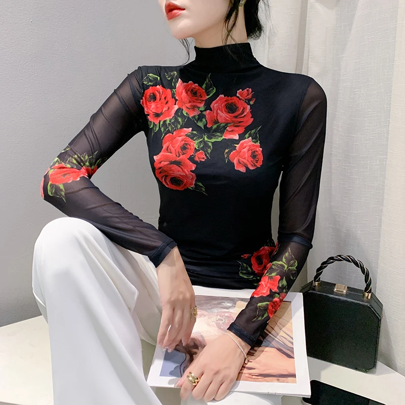 Женская Двухслойная футболка с длинным рукавом и цветочным принтом