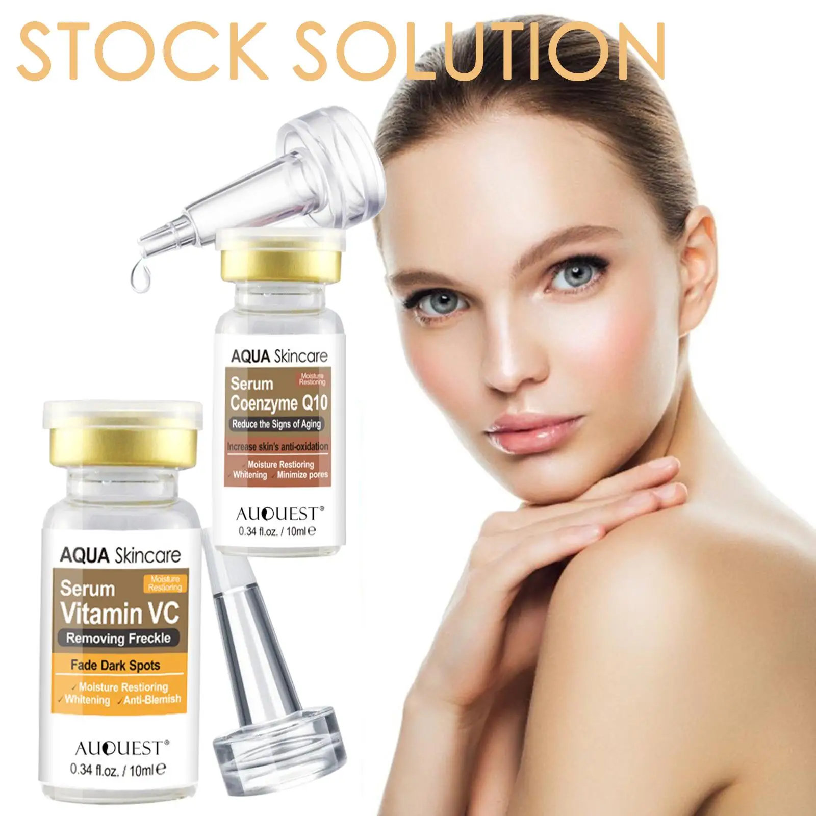 

10ML VC/Hexapeptide/Coenzyme Q10 Stock Solution Face Serum Moisturizing Whitening Anti-wrinkle Essence Shrink Pores Skin Care