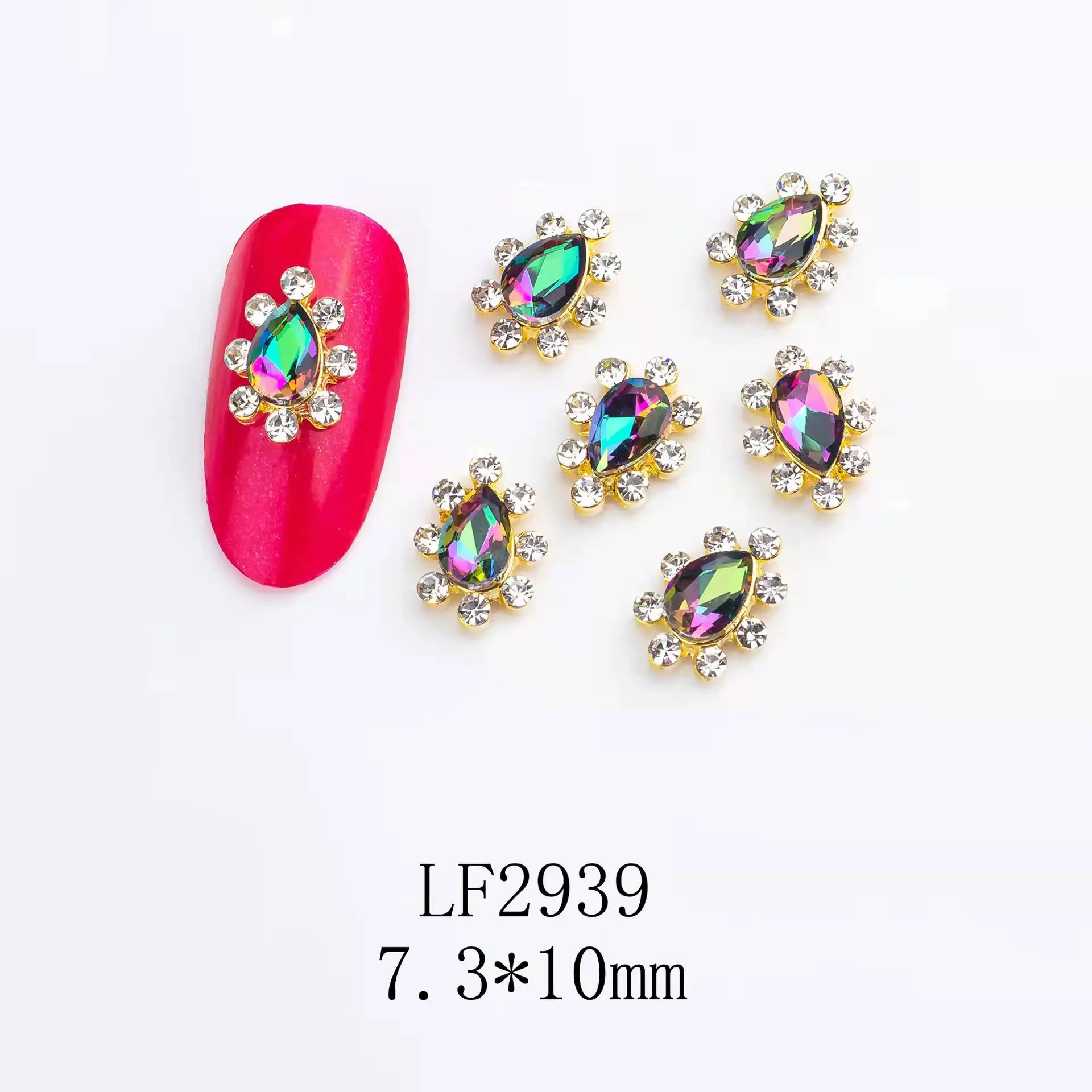 Enlarge 100Pcs Royal Crown Shiny Nail Art Rhinestones Crystal Romantic Design 3D Charms Crown/Heart/Snow Jewelry For Nails Accessories